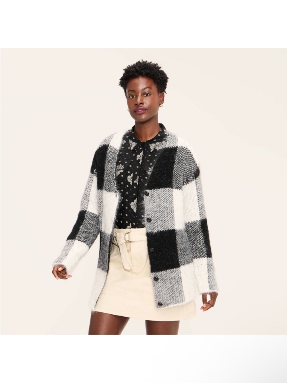 Woolrich - Women's Buffalo Check Relaxed Cardigan - Woolrich  Black/White Sz 2X